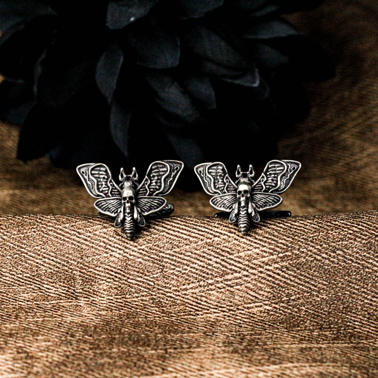 Gothic Butterfly Skull Cufflinks - Handmade 925 Silver