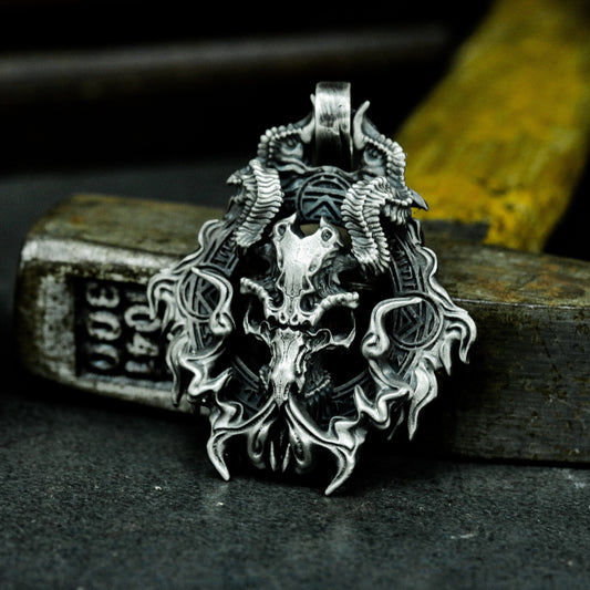 Beast Skull Pendant with Gothic Frame ¨C 925 Sterling Silver Handmade