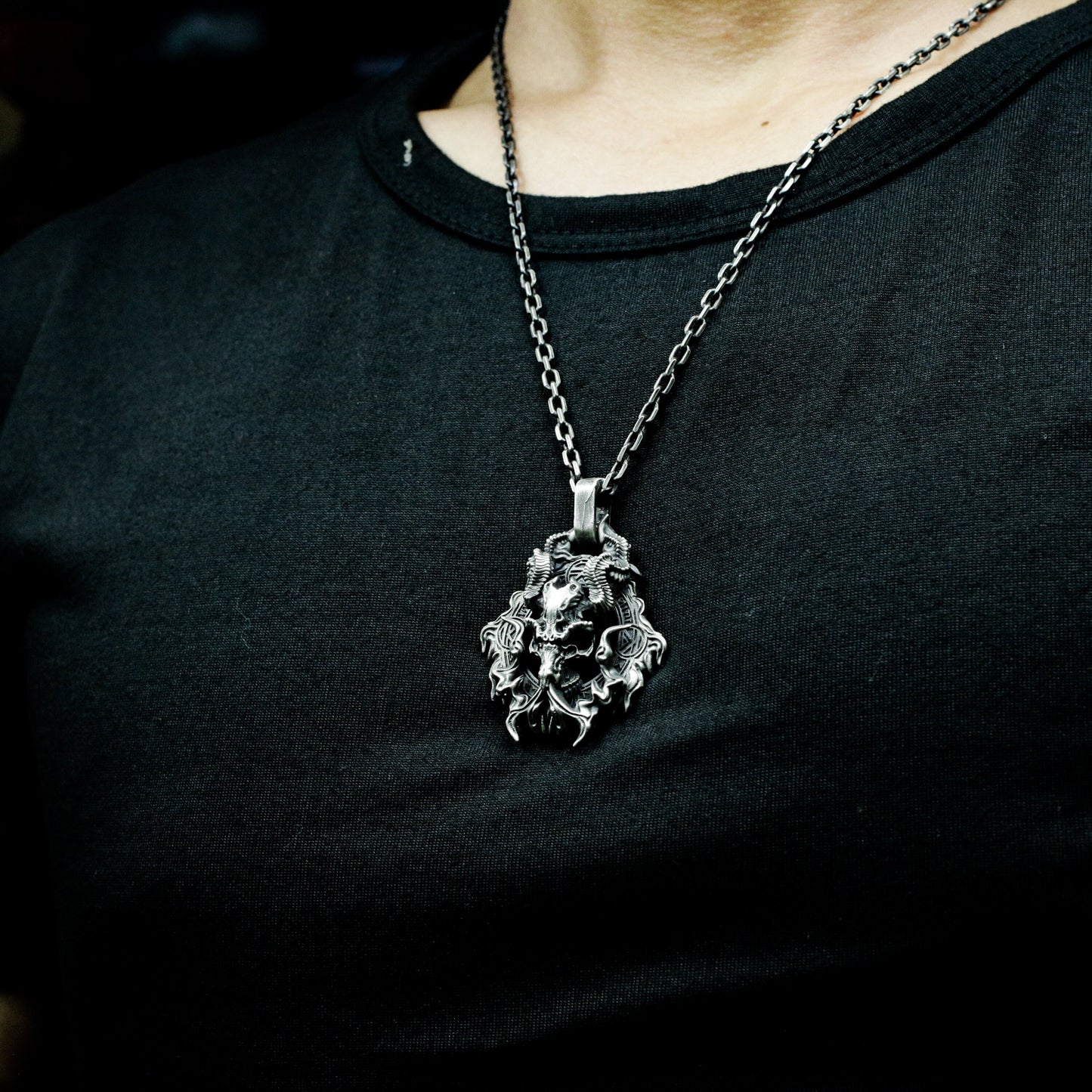 Beast Skull Pendant with Gothic Frame ¨C 925 Sterling Silver Handmade