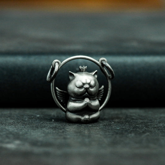 Winged Cat Pendant - 925 Silver Handmade Flying Guardian