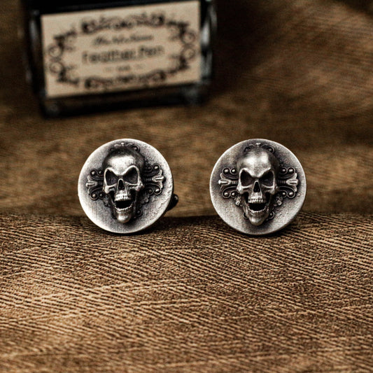 Skull Badge Cufflinks - 925 Silver Handmade
