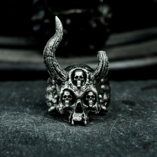 Three Eyes Skull Ring - 925 Silver Handmade