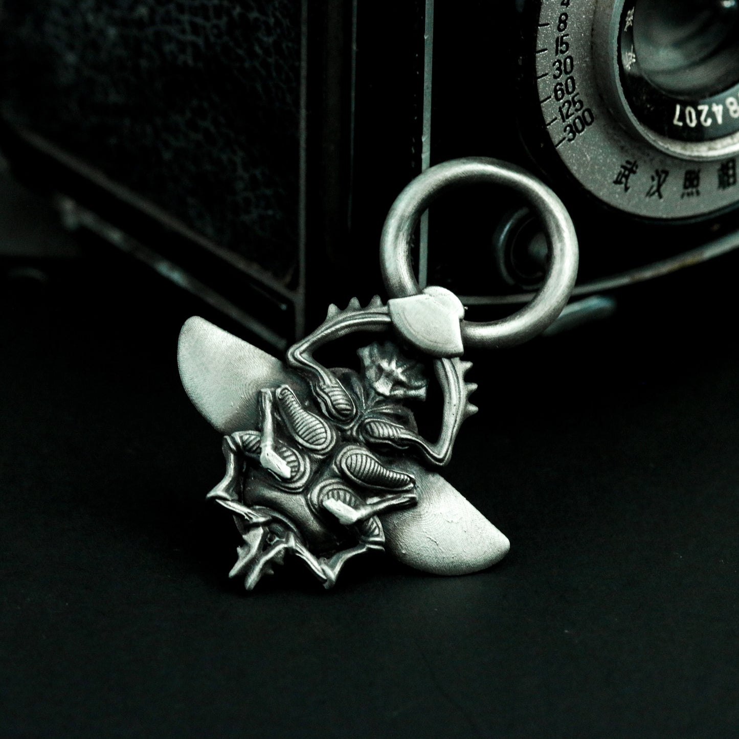 Winged Scarab Pendant with Mechanical Detail - 925 Sterling Silver Handmade
