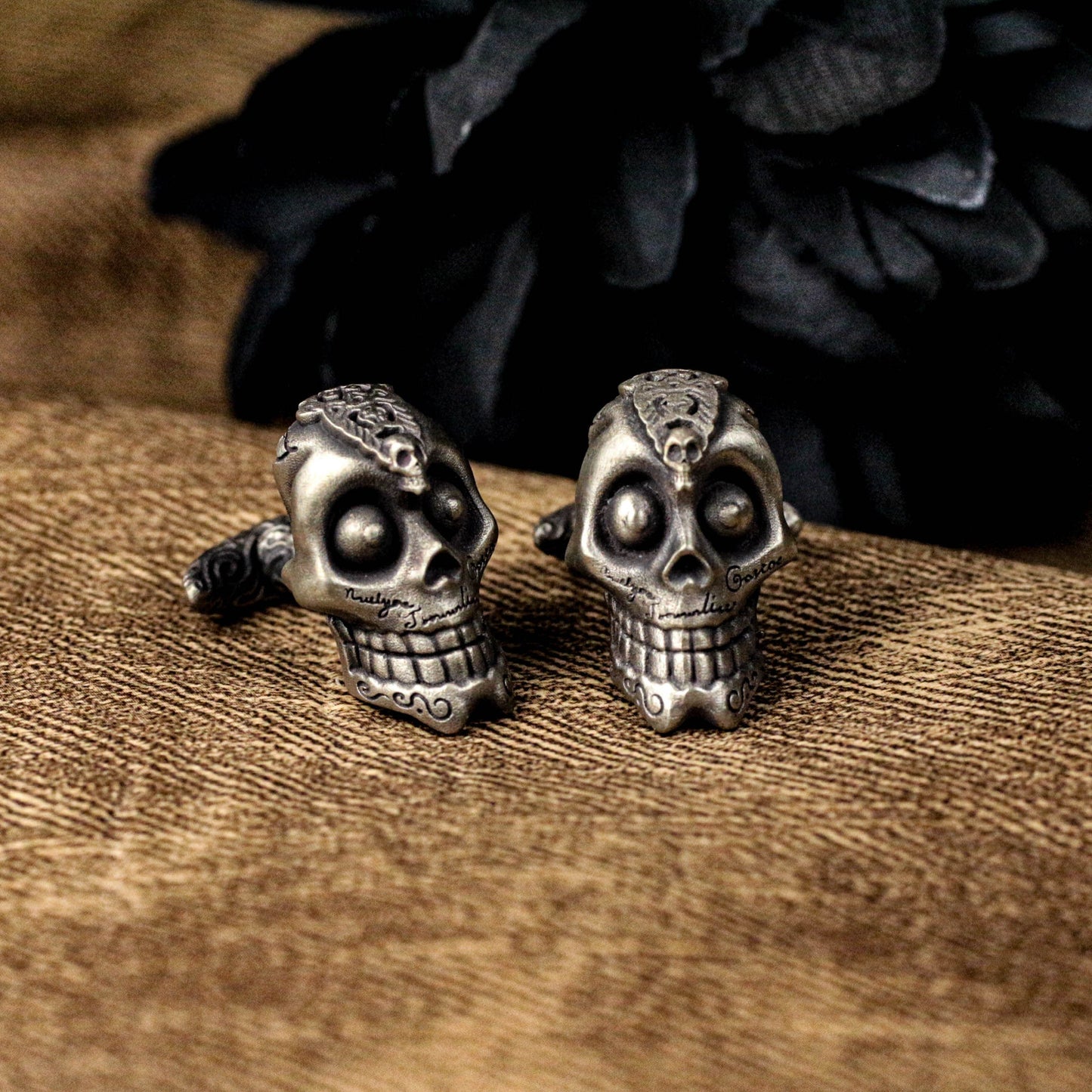 Skull Cufflinks - Handmade 925 Silver Mexican Day of the Dead