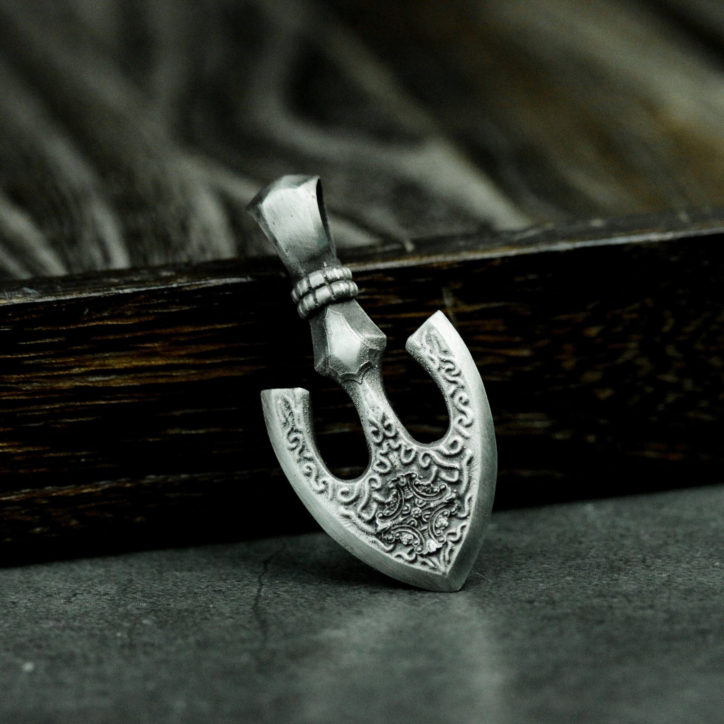 Gothic Anchor Pendant with Ornate Carving - 925 Sterling Silver Handmade