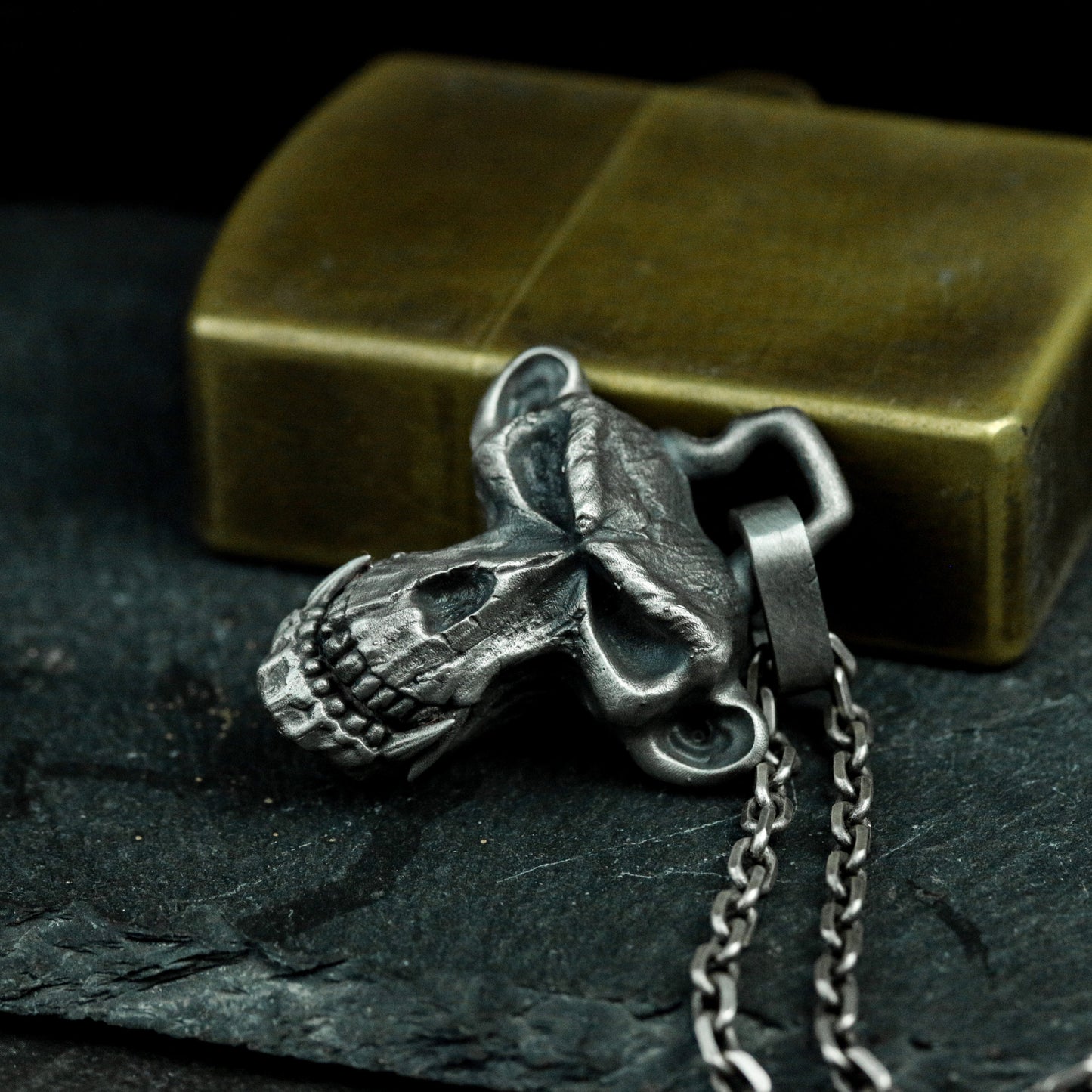 Skull Monkey Pendant with Tribal Frame - 925 Sterling Silver Handmade