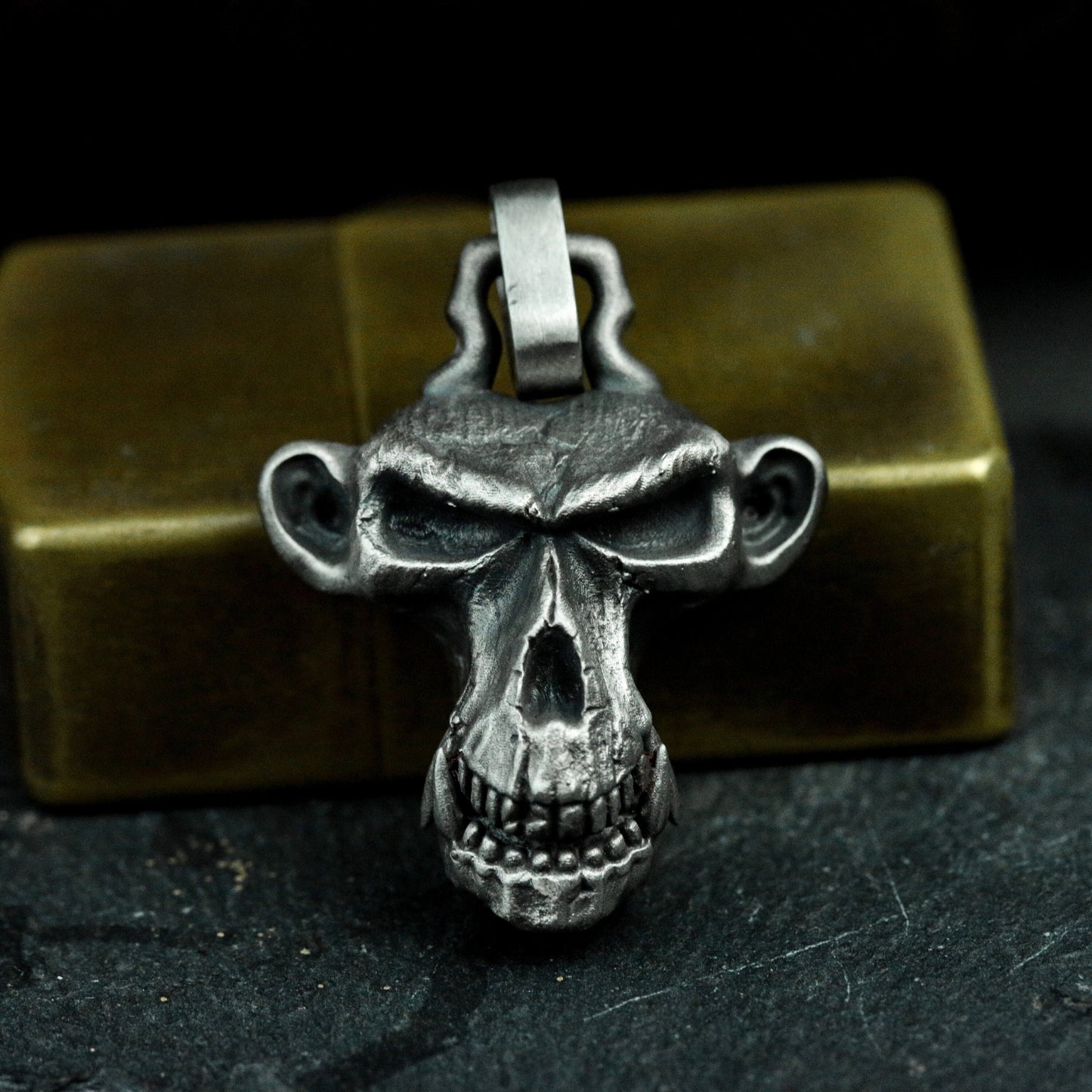 Skull Monkey Pendant with Tribal Frame - 925 Sterling Silver Handmade