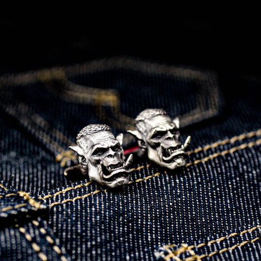 Orc Cufflinks, Berserker Hunter - 925 Sterling Silver Handmade