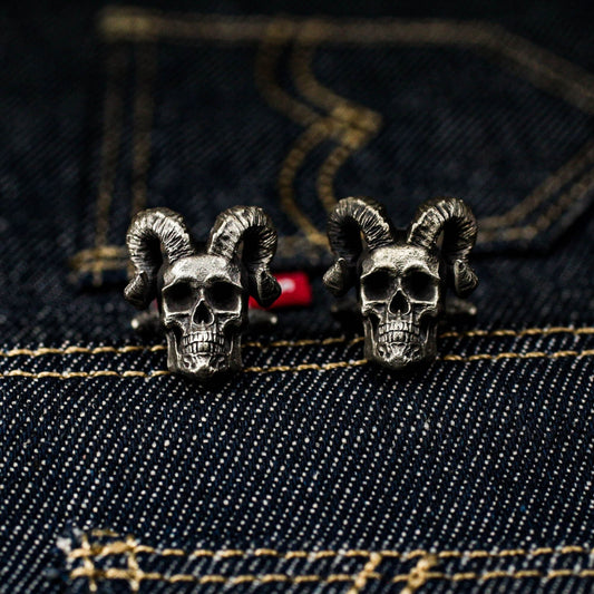Ram's Horn Skull Cufflinks - 925 Silver Handmade