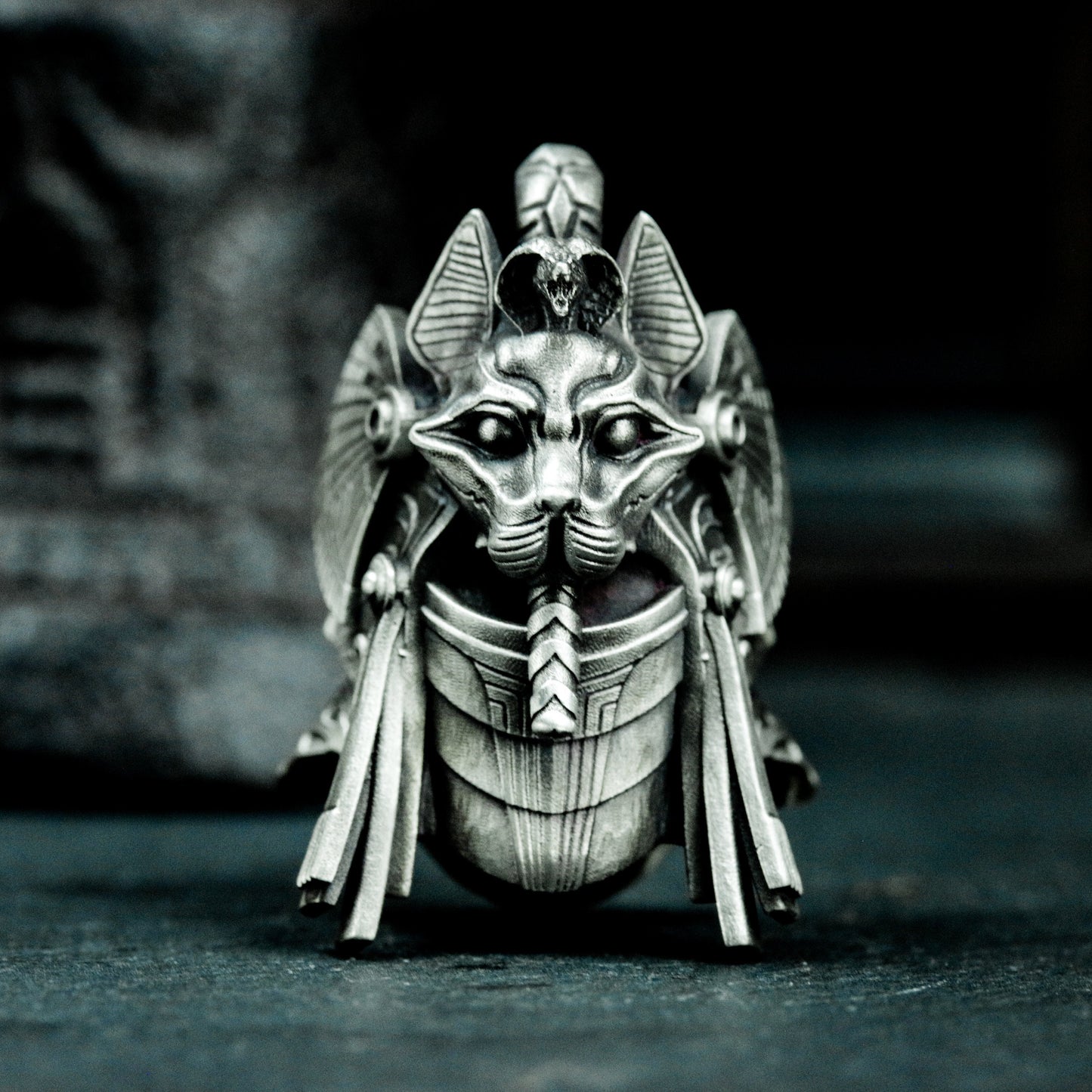 Bastet Warrior Pendant with Futuristic Armor - 925 Sterling Silver Handmade