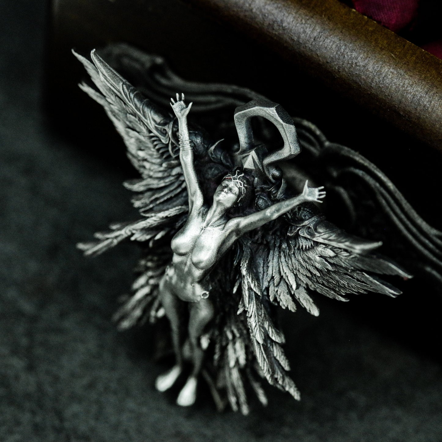 Fallen Angel Pendant with Outstretched Wings - 925 Sterling Silver Handmade