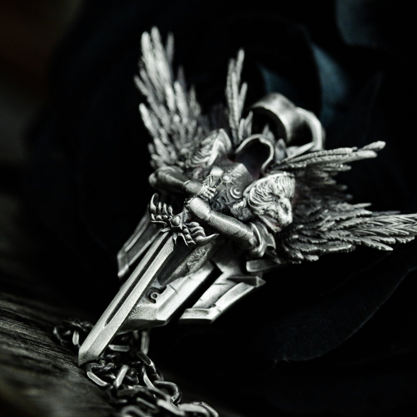 Winged Warrior Pendant with Blade and Shield - 925 Sterling Silver Handmade