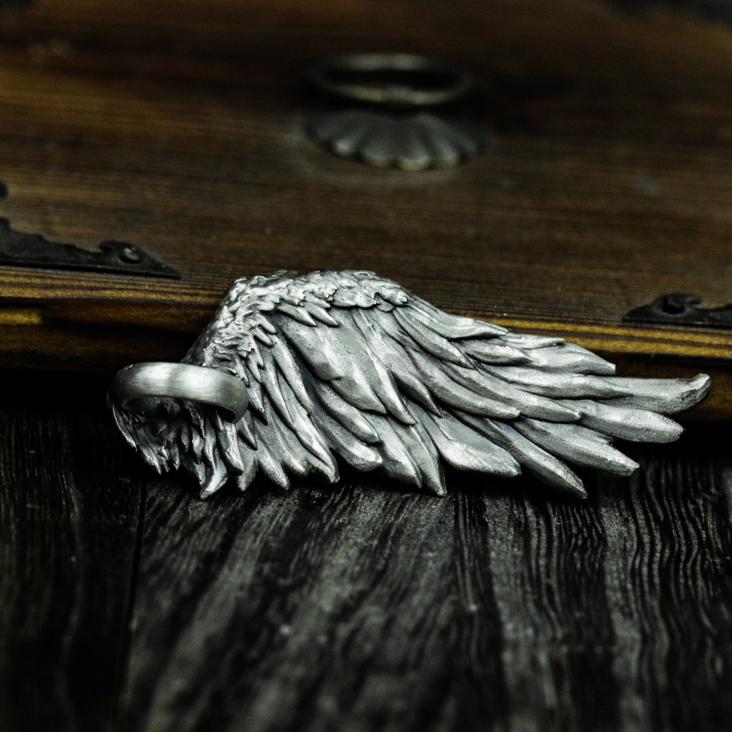 Broken Wing Pendant with Layered Feathers - 925 Sterling Silver Handmade