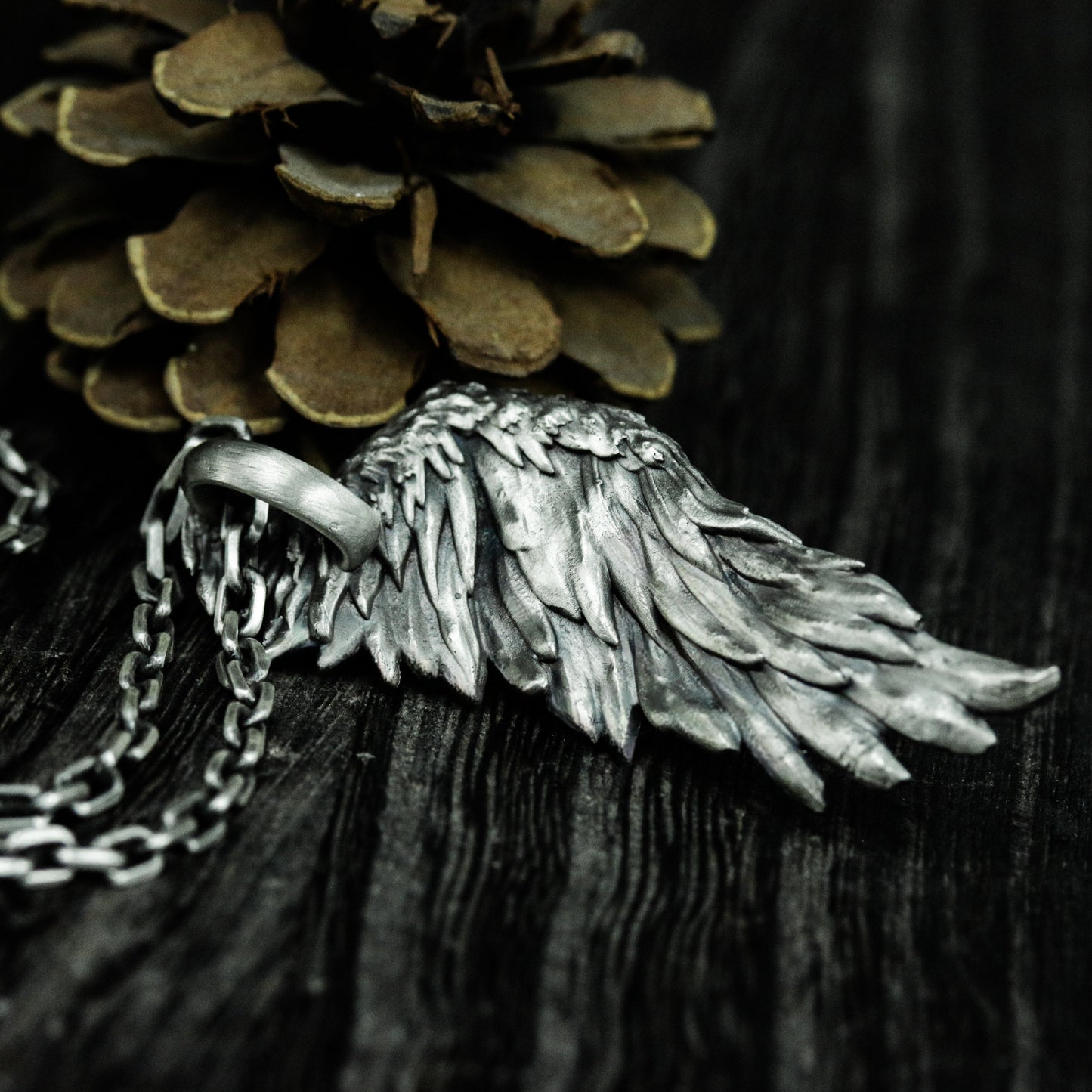 Broken Wing Pendant with Layered Feathers - 925 Sterling Silver Handmade