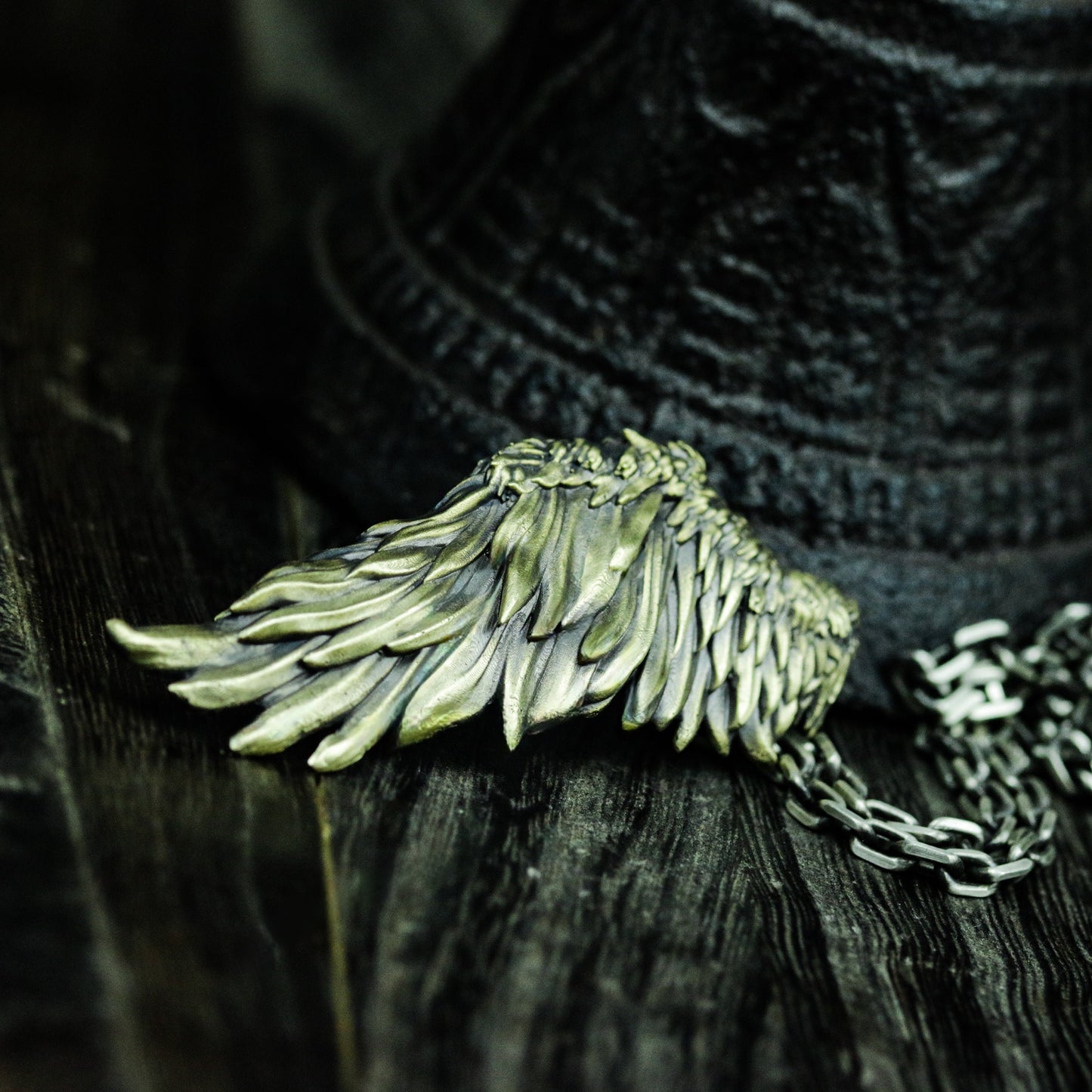 Broken Wing Pendant with Layered Feathers - 925 Sterling Silver Handmade