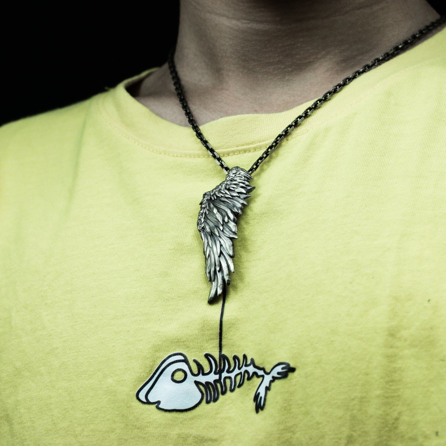 Broken Wing Pendant with Layered Feathers - 925 Sterling Silver Handmade
