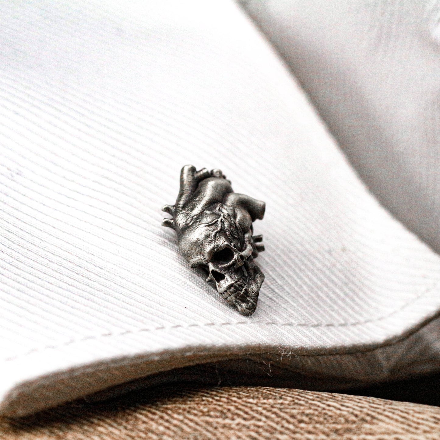 Anatomical Heart Skull Cufflinks, 925 Silver Handmade