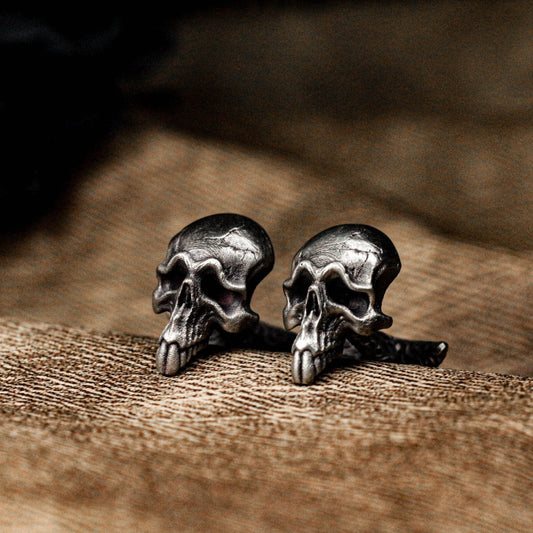 Obscene Bucktooth Skull Cufflinks - 925 Silver Handmade