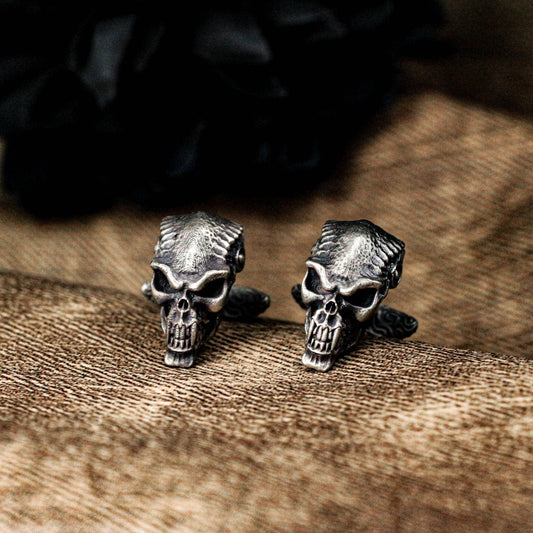 Skeleton Warrior Skull Cufflinks - 925 Sterling Silver Handmade