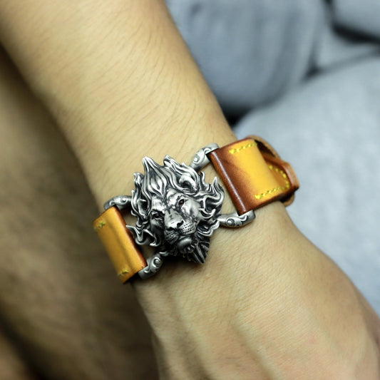 Lion Head Bracelet ¨C Handmade 925 Silver King of Jungle Wristband