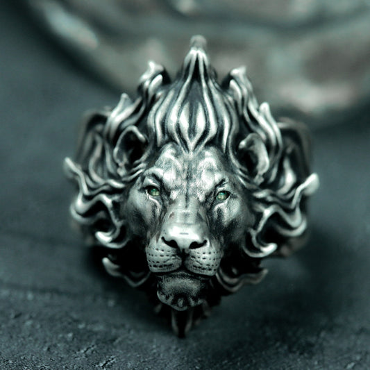 Flame Lion Ring ¨C Handmade 925 Silver Fierce Guardian Band