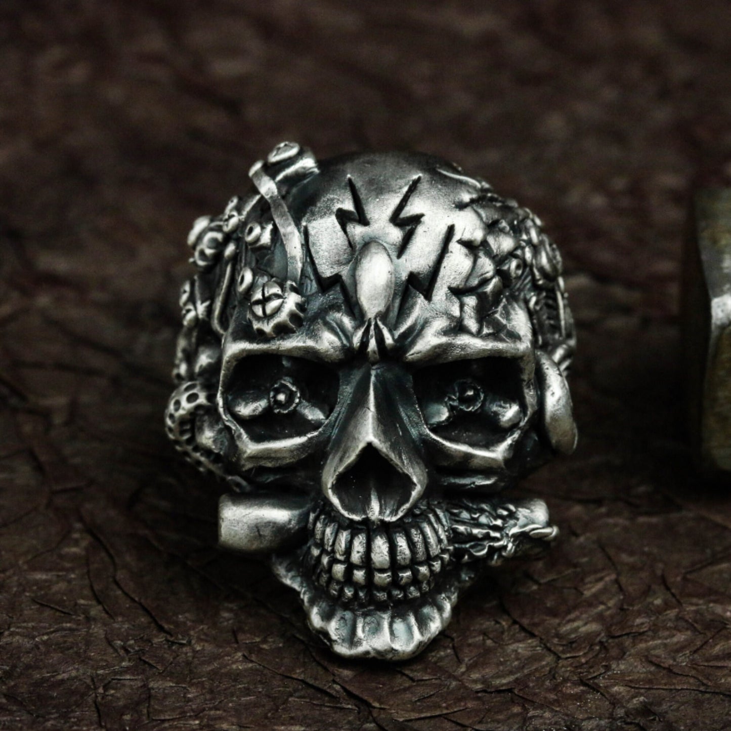 Retro Skull Ring ¨C Handmade 925 Silver Cyberpunk Gothic Band