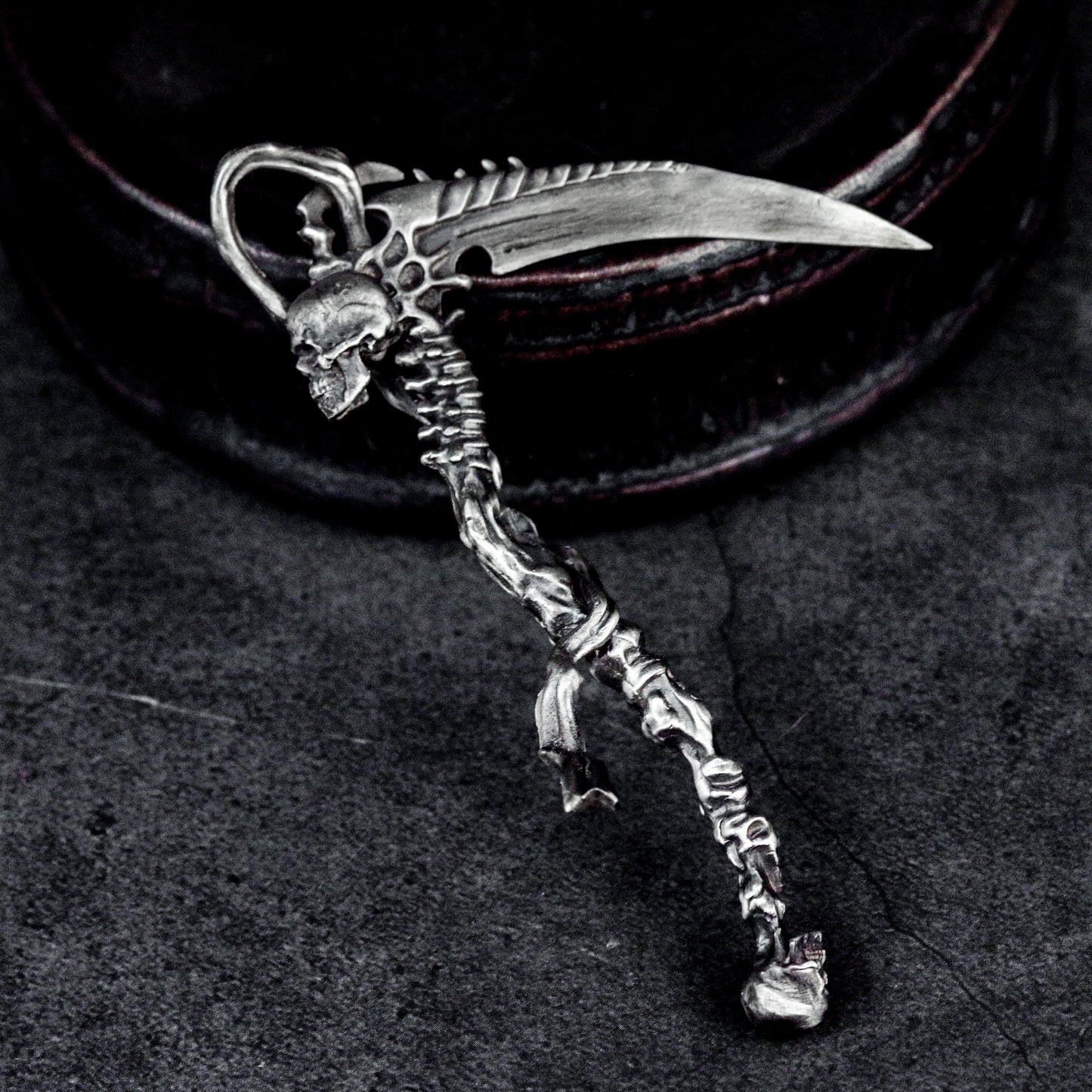 Minimal Grim Reaper Pendant with Long Scythe ¨C 925 Sterling Silver Handmade