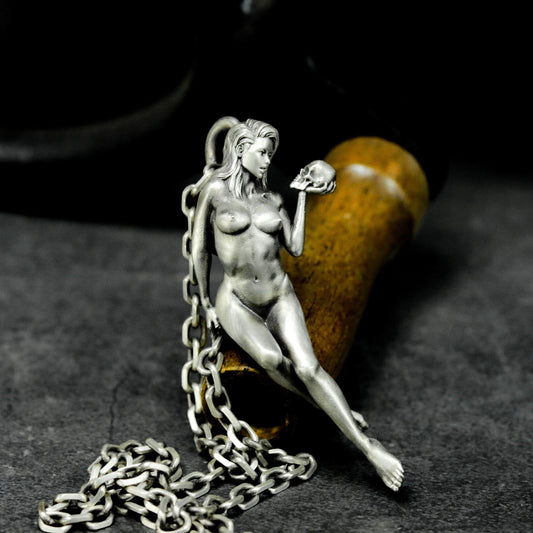 Witch & Skull Pendant - 925 Silver Handmade