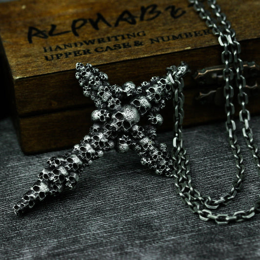 Skull Cross Pendant with Cluster Design ¨C 925 Sterling Silver Handmade