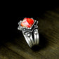 Red Stone Gothic Signet Ring ¨C 925 Sterling Silver Handmade