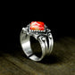 Red Stone Gothic Signet Ring ¨C 925 Sterling Silver Handmade