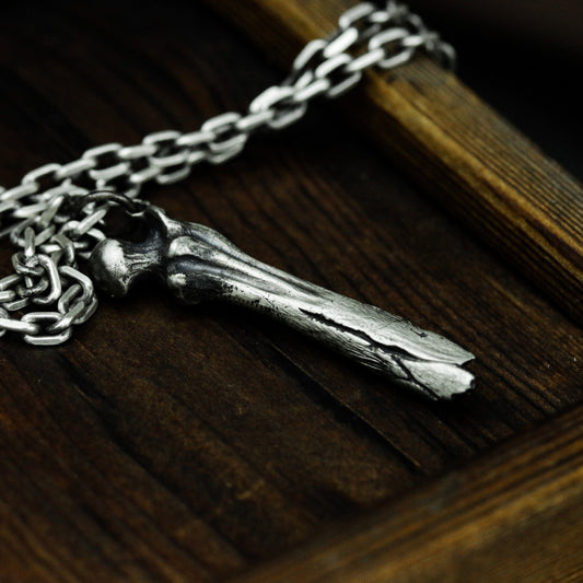 Femur Bone Pendant - 925 Silver Handmade Anatomical Totem