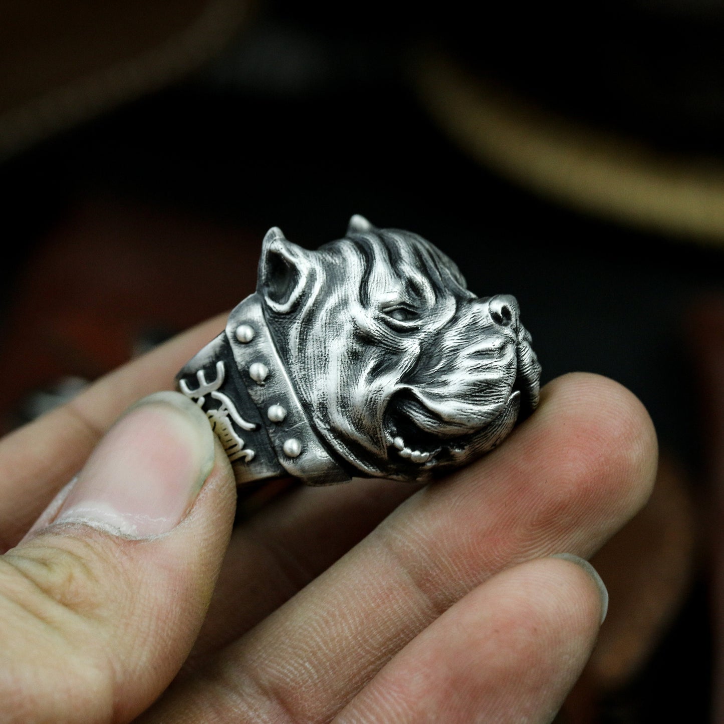 Bulldog Ring - 925 Silver Handmade Wrinkled Warrior