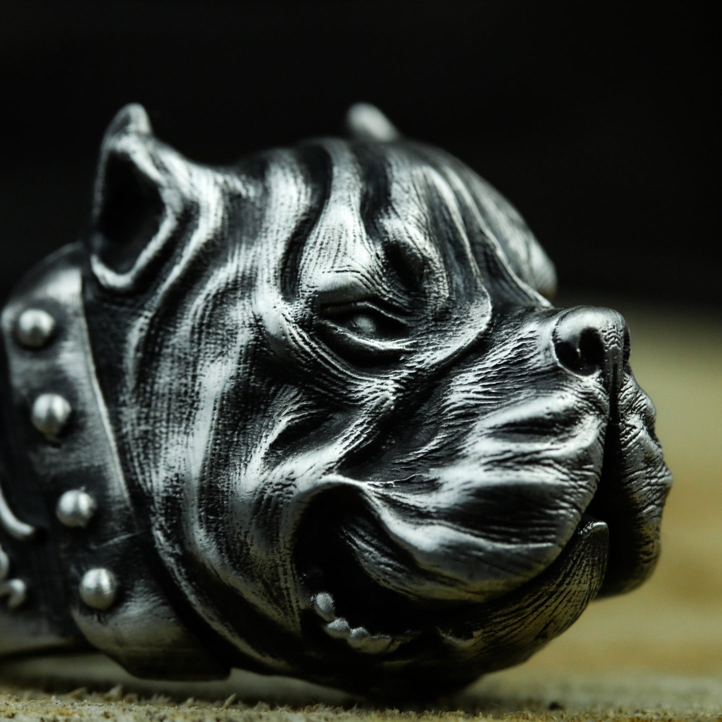 Bulldog Ring - 925 Silver Handmade Wrinkled Warrior