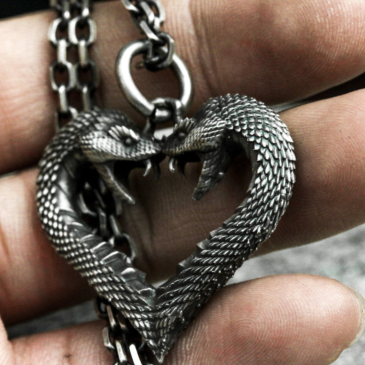 Serpent Heart Pendant ¨C Handmade 925 Silver Gothic Symbol Necklace