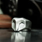 Warrior Mask Ring with Bold Lines - 925 Sterling Silver Handmade