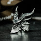 Horned Demon Ring with Gothic Carving ¨C 925 Sterling Silver Handmade