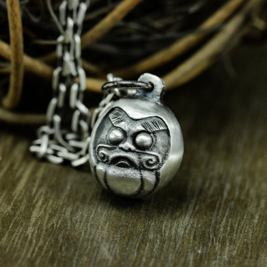 Daruma Pendant with Lucky Face ¨C 925 Sterling Silver Handmade