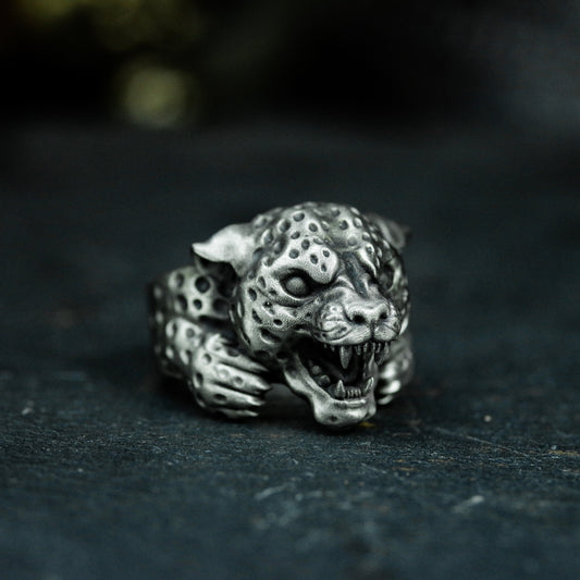 Leopard Head Ring ¨C Handmade 925 Silver Roaring Jungle Beast Band