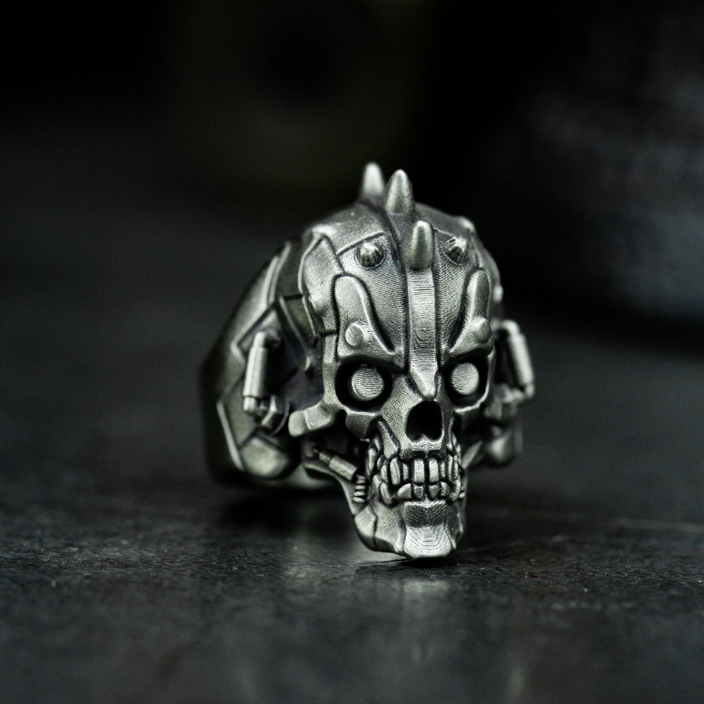 Robot Skull Ring with Cyberpunk Detail ¨C 925 Sterling Silver Handmade