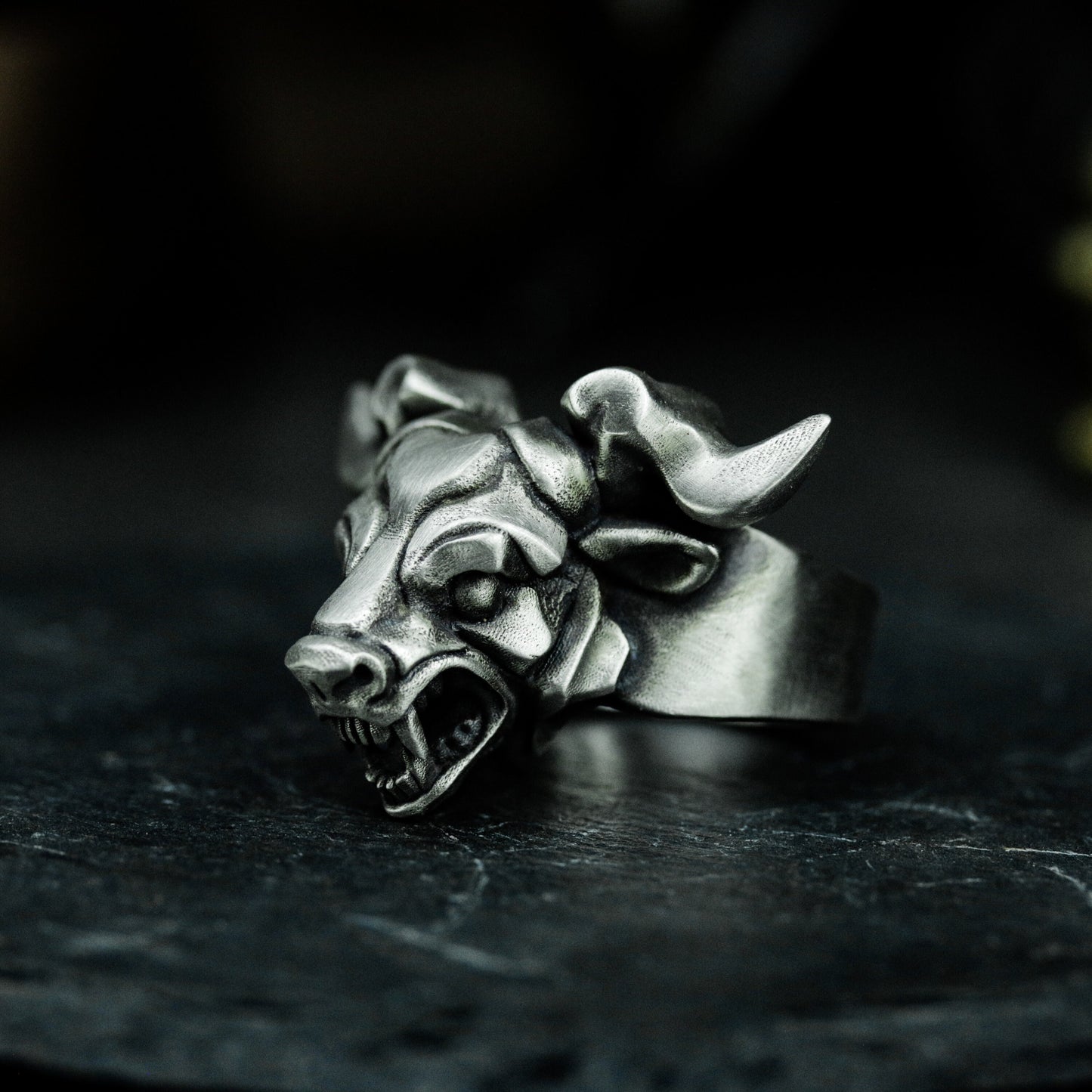 Demonic Bull Ring - 925 Silver Handmade Dark Totem