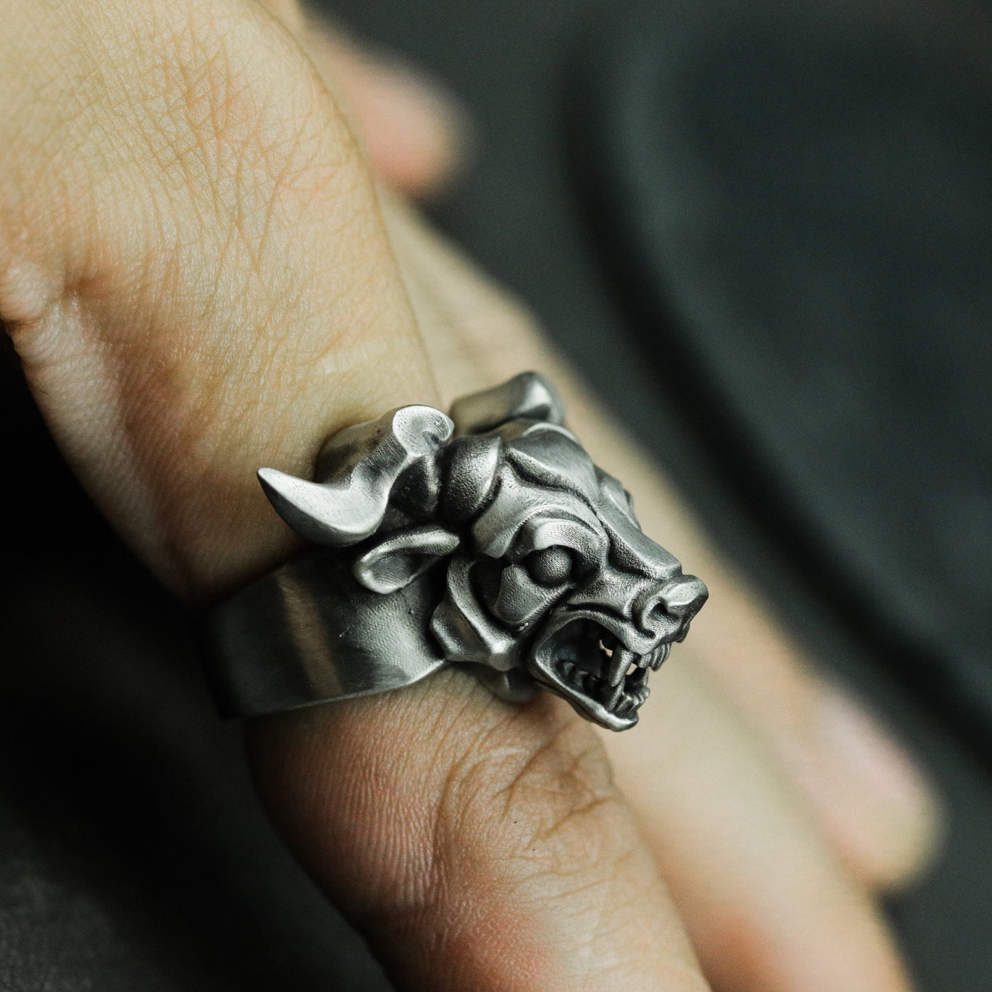 Demonic Bull Ring - 925 Silver Handmade Dark Totem
