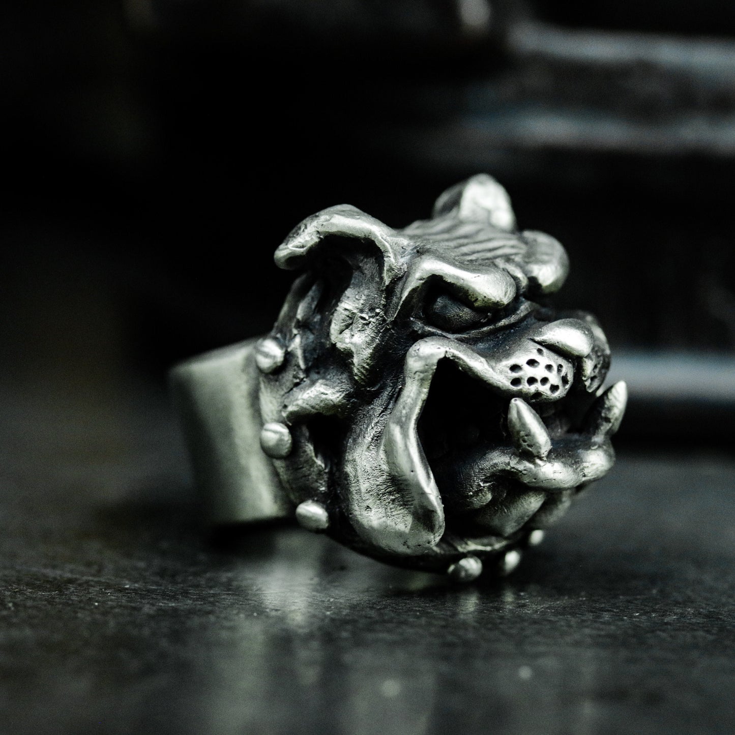 Snarling Bulldog Ring - 925 Silver Handmade Fierce Companion