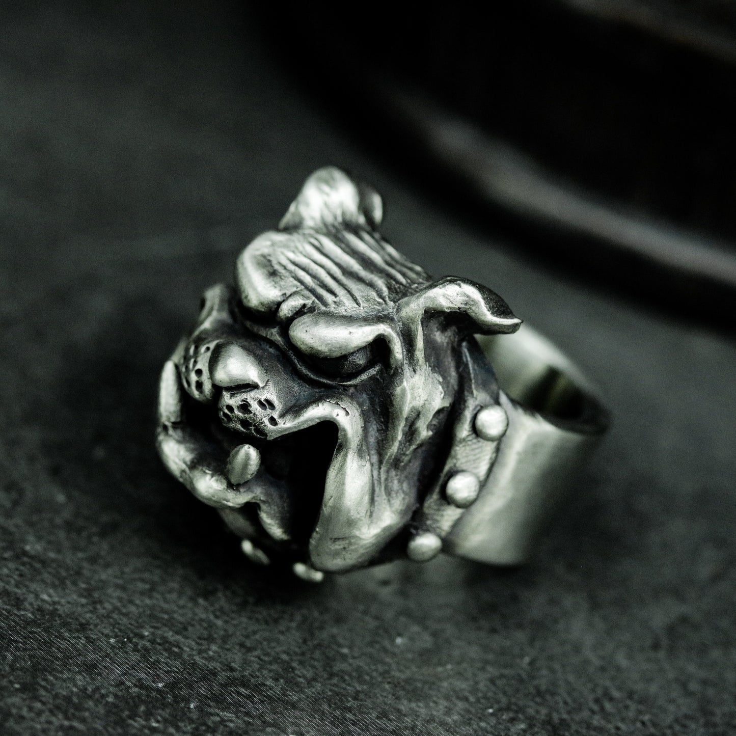 Snarling Bulldog Ring - 925 Silver Handmade Fierce Companion