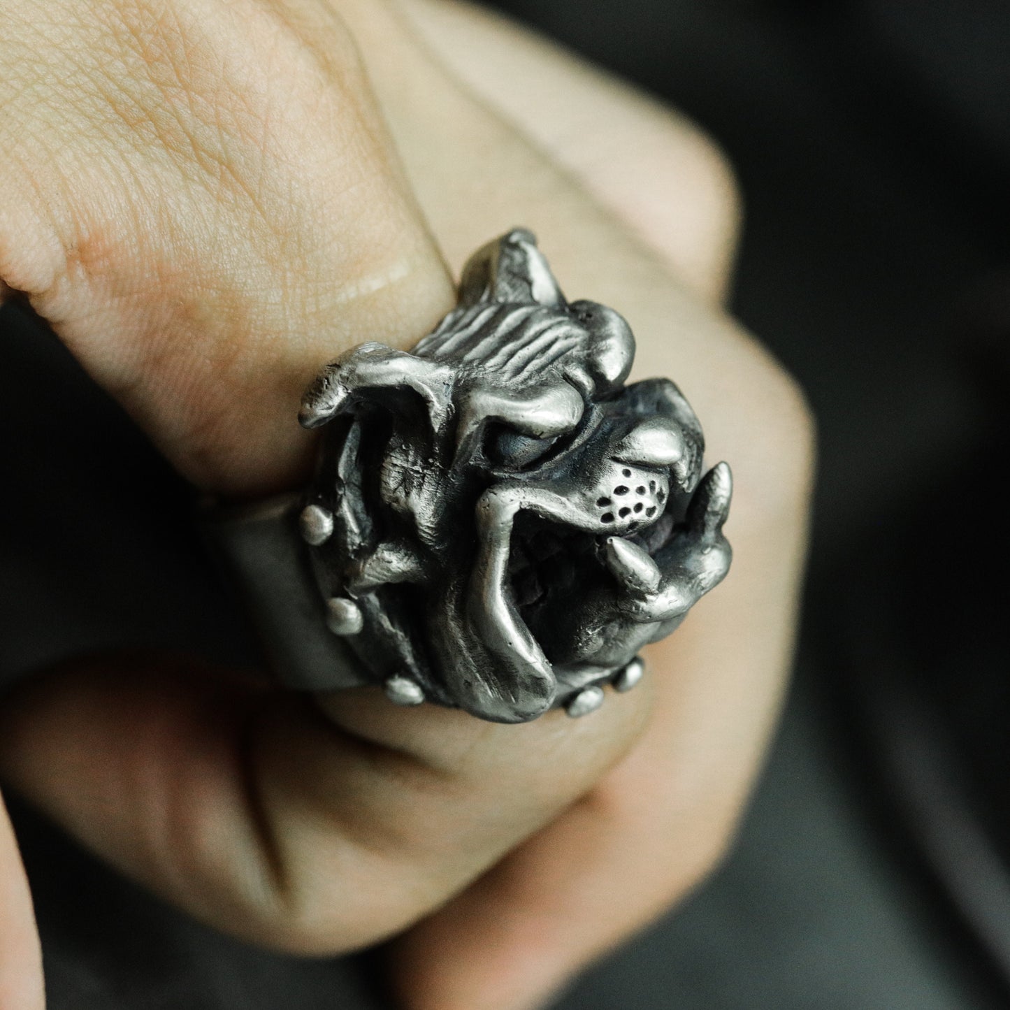 Snarling Bulldog Ring - 925 Silver Handmade Fierce Companion