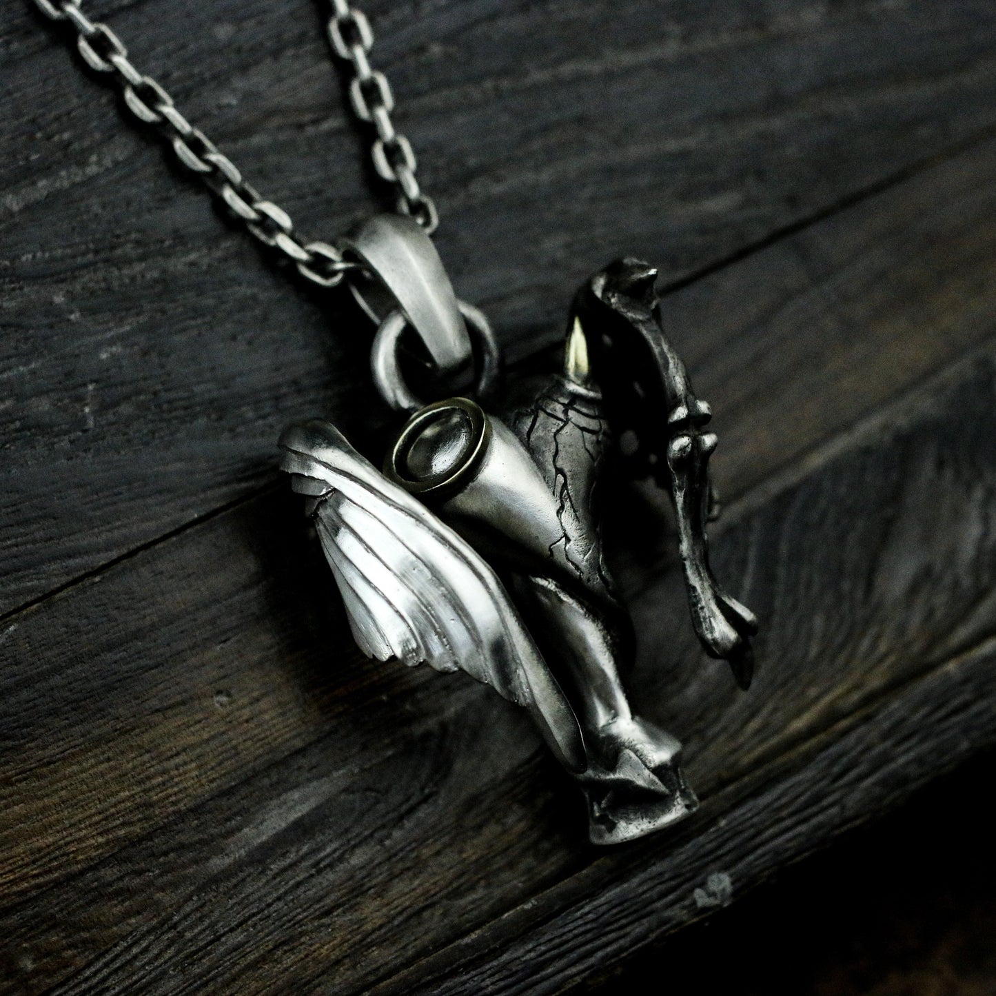 Fallen Angel Pendant with Spread Wings ¨C 925 Sterling Silver Handmade
