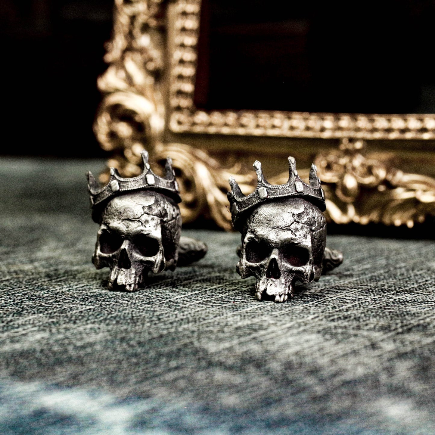 Crown Skull Cufflinks - 925 Silver Handmade