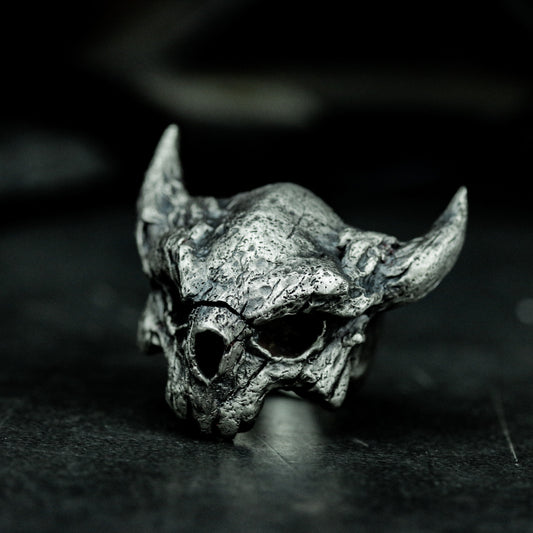 Bull Skull Ring ¨C Handmade 925 Silver Warrior Band