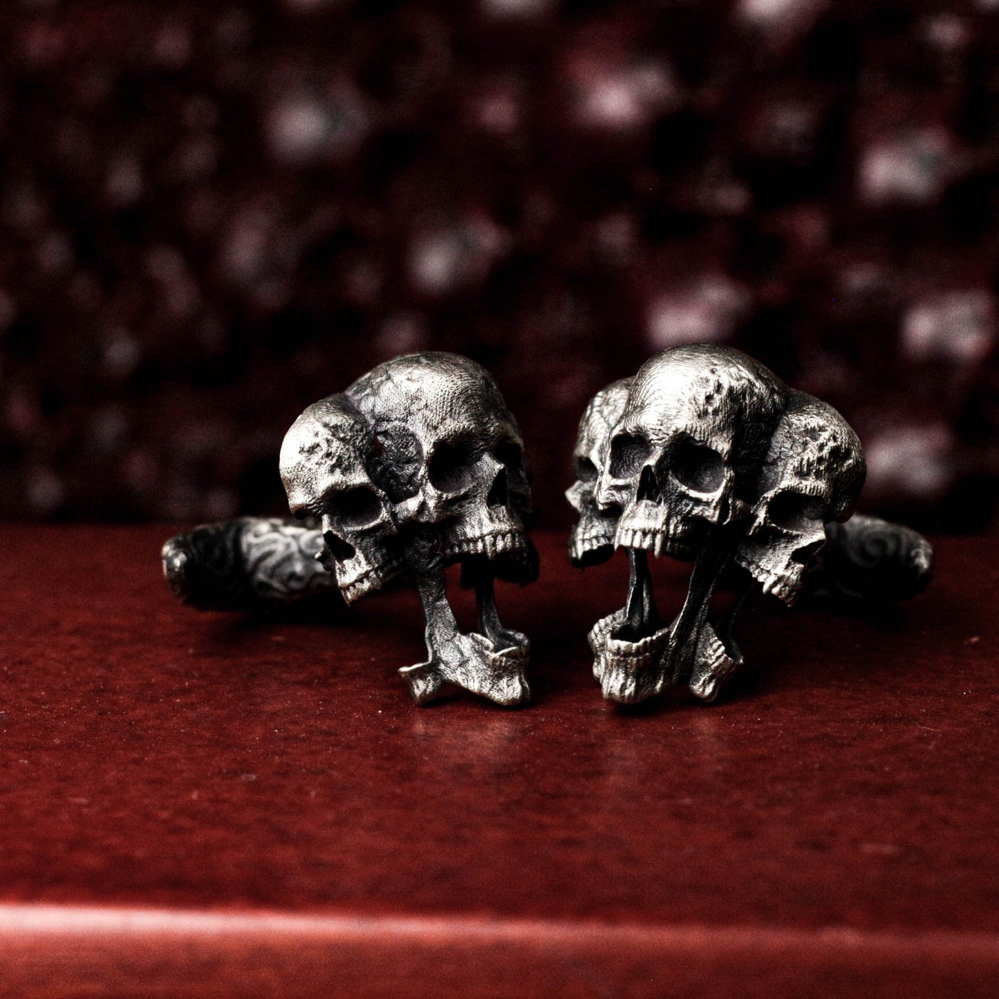 Three Headed Skull Cufflinks - 925 Sterling Silver Handmade