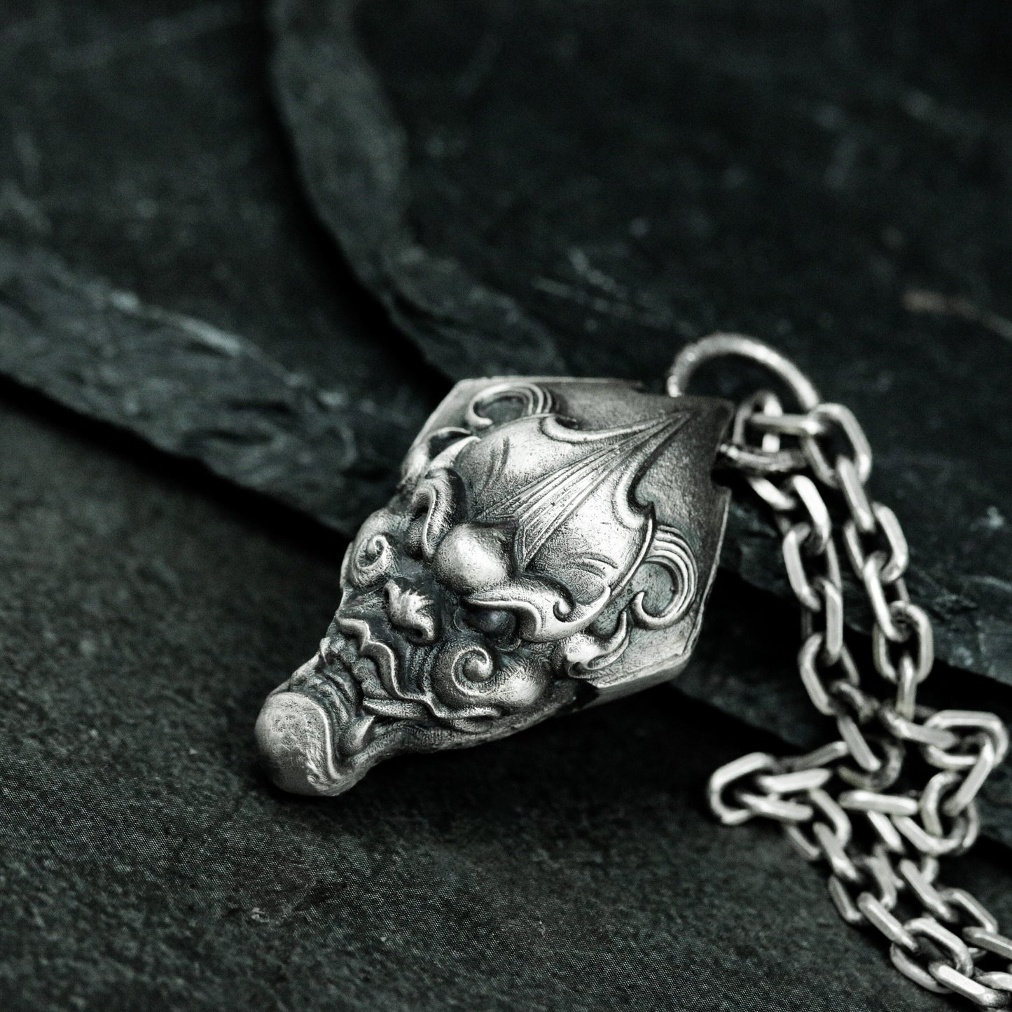 Mythical Beast Pendant with Fierce Expression - 925 Sterling Silver Handmade